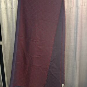 Gucci GG Jacquard Burgundy and Purplish Blue Patterned Scarf